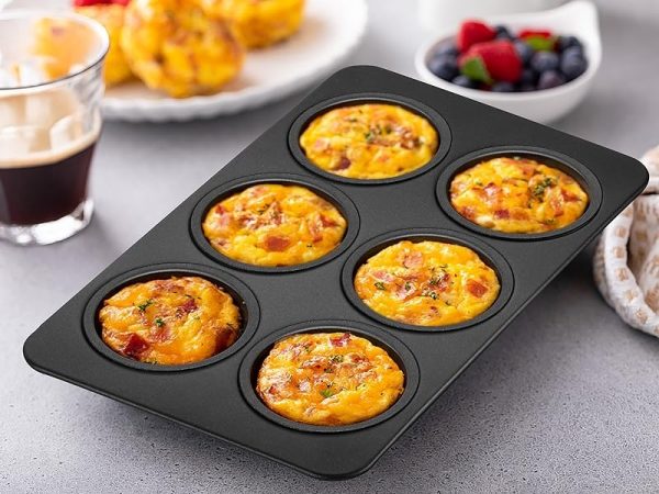 6-cup Muffin Pan – Non-stick Carbon Steel Cupcake Baking Tray | Heavy Duty Standard Bakeware For Muffins, Cakes, Mini Pies & More