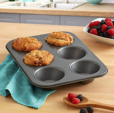 6-cup Muffin Pan – Non-stick Carbon Steel Cupcake Baking Tray | Heavy Duty Standard Bakeware For Muffins, Cakes, Mini Pies & More