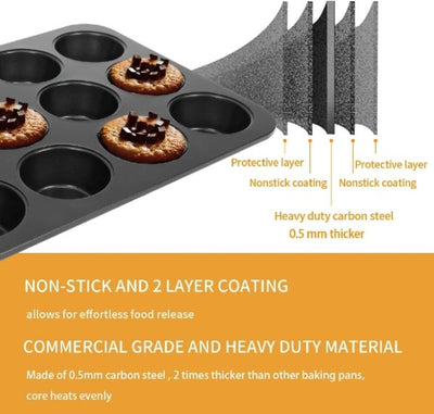 6-cup Muffin Pan – Non-stick Carbon Steel Cupcake Baking Tray | Heavy Duty Standard Bakeware For Muffins, Cakes, Mini Pies & More
