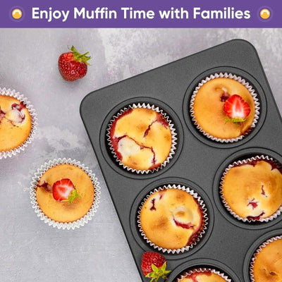 6-cup Muffin Pan – Non-stick Carbon Steel Cupcake Baking Tray | Heavy Duty Standard Bakeware For Muffins, Cakes, Mini Pies & More