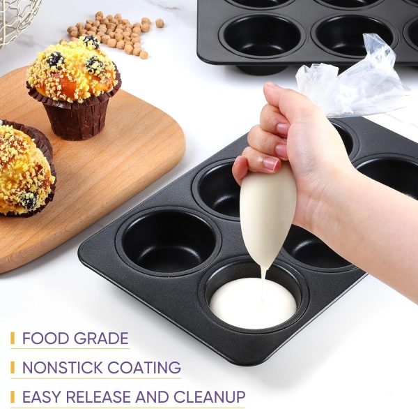 6-cup Muffin Pan – Non-stick Carbon Steel Cupcake Baking Tray | Heavy Duty Standard Bakeware For Muffins, Cakes, Mini Pies & More