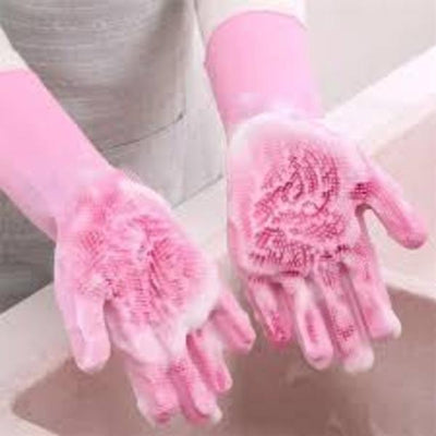 Multicolored silicone dish washing gloves. 2-pcs set