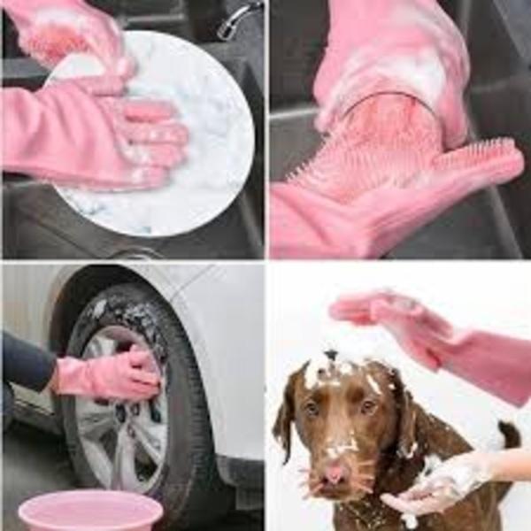 Multicolored silicone dish washing gloves. 2-pcs set