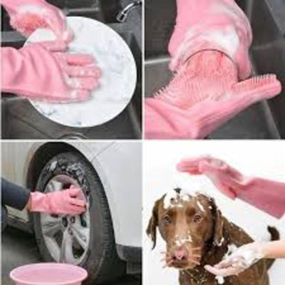 Multicolored silicone dish washing gloves. 2-pcs set