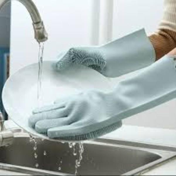 Multicolored silicone dish washing gloves. 2-pcs set