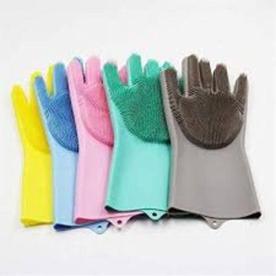 Multicolored silicone dish washing gloves. 2-pcs set