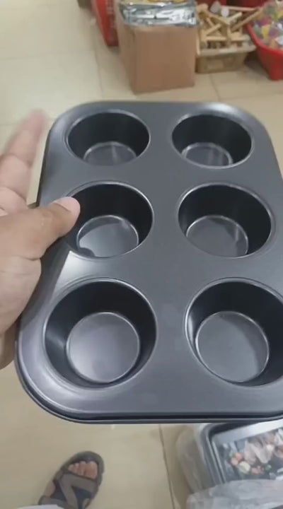 6-cup Muffin Pan – Non-stick Carbon Steel Cupcake Baking Tray | Heavy Duty Standard Bakeware For Muffins, Cakes, Mini Pies & More