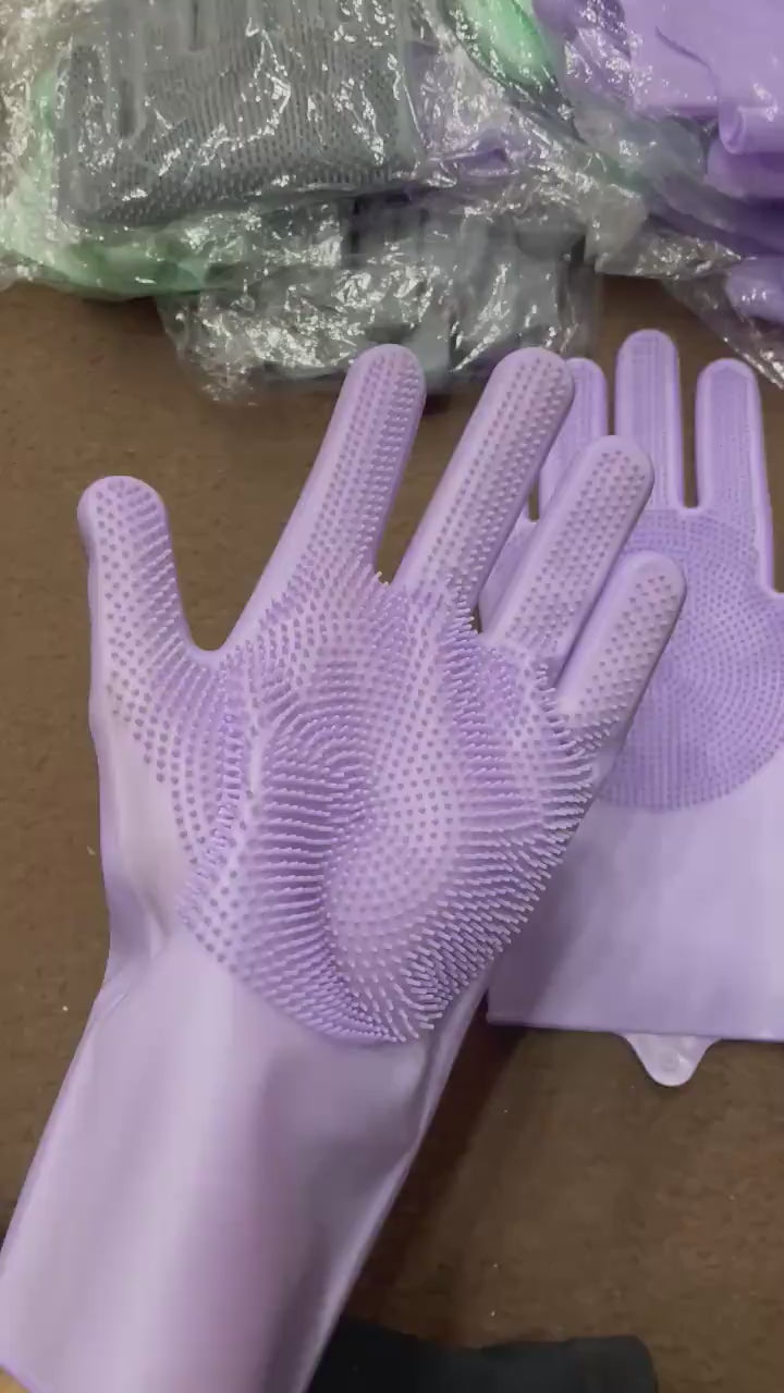 Multicolored silicone dish washing gloves. 2-pcs set